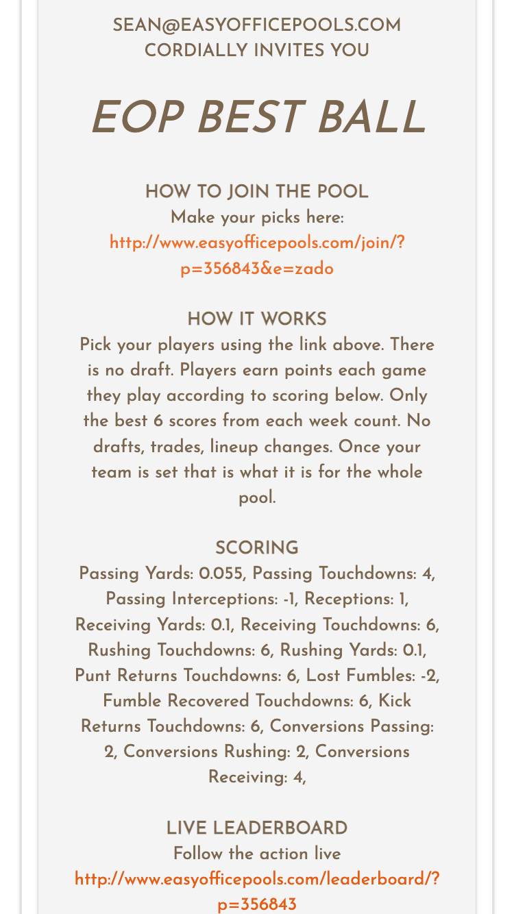 Best Ball fantasy football invitation