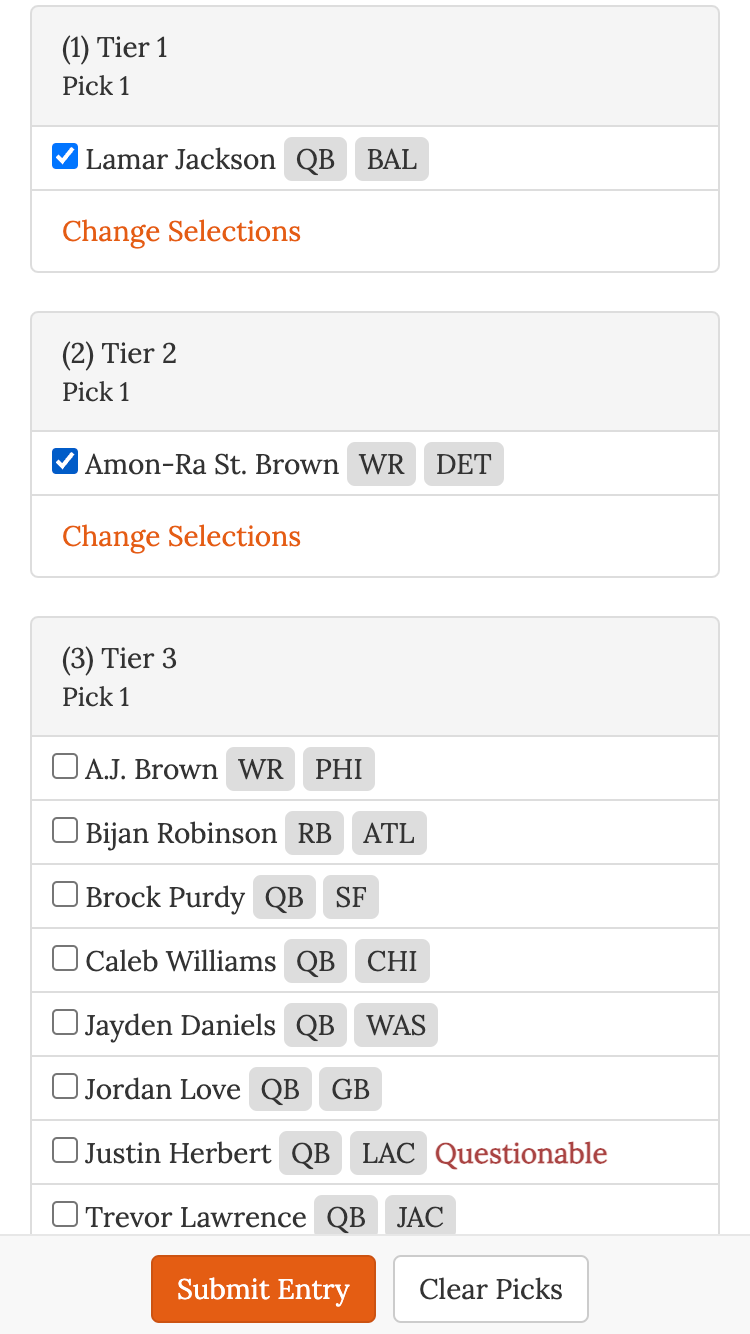 Best Ball Fantasy Football pick your team online picksheet