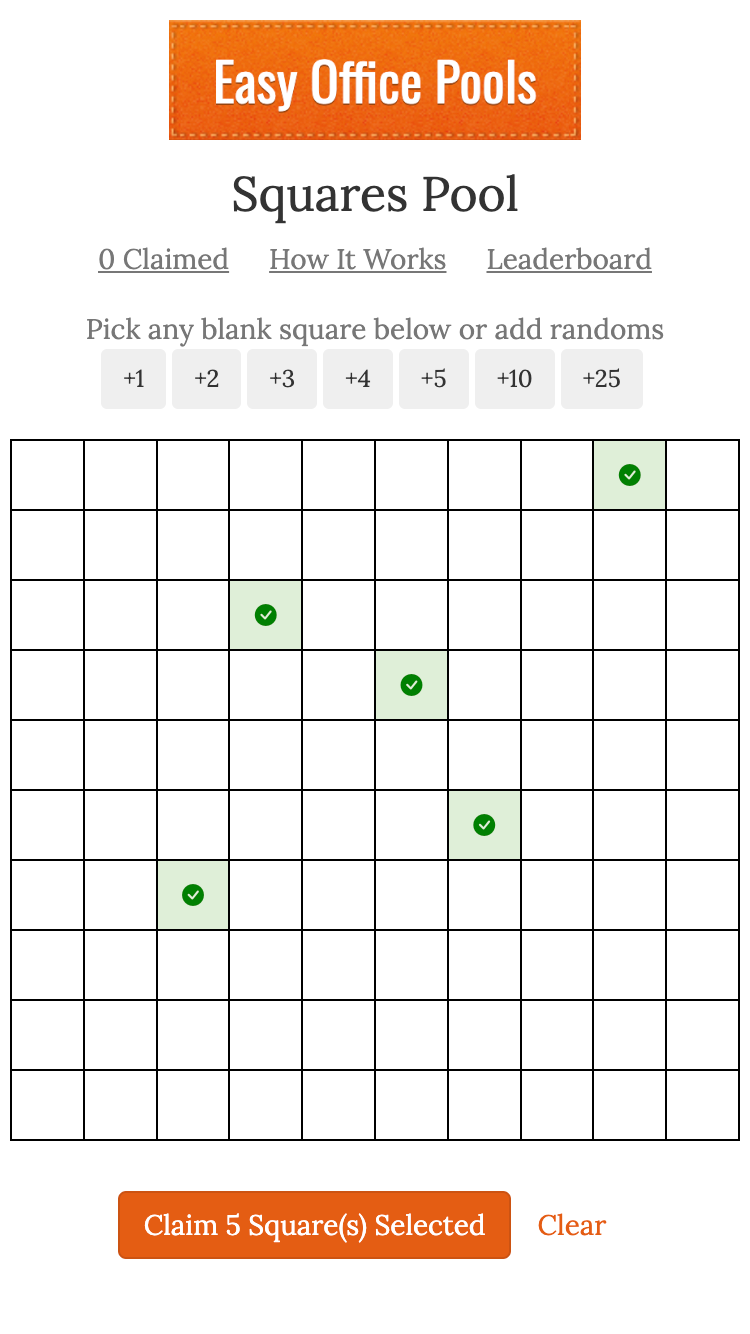 football squares screenshot of picking your square online