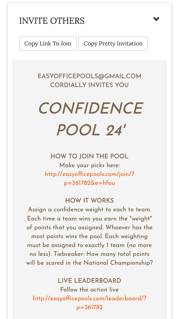 College Football Playoff Confidence Pool invitation screenshot