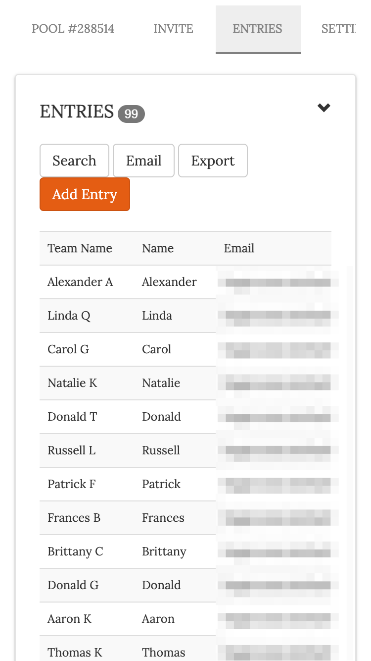 football bingo export all entries