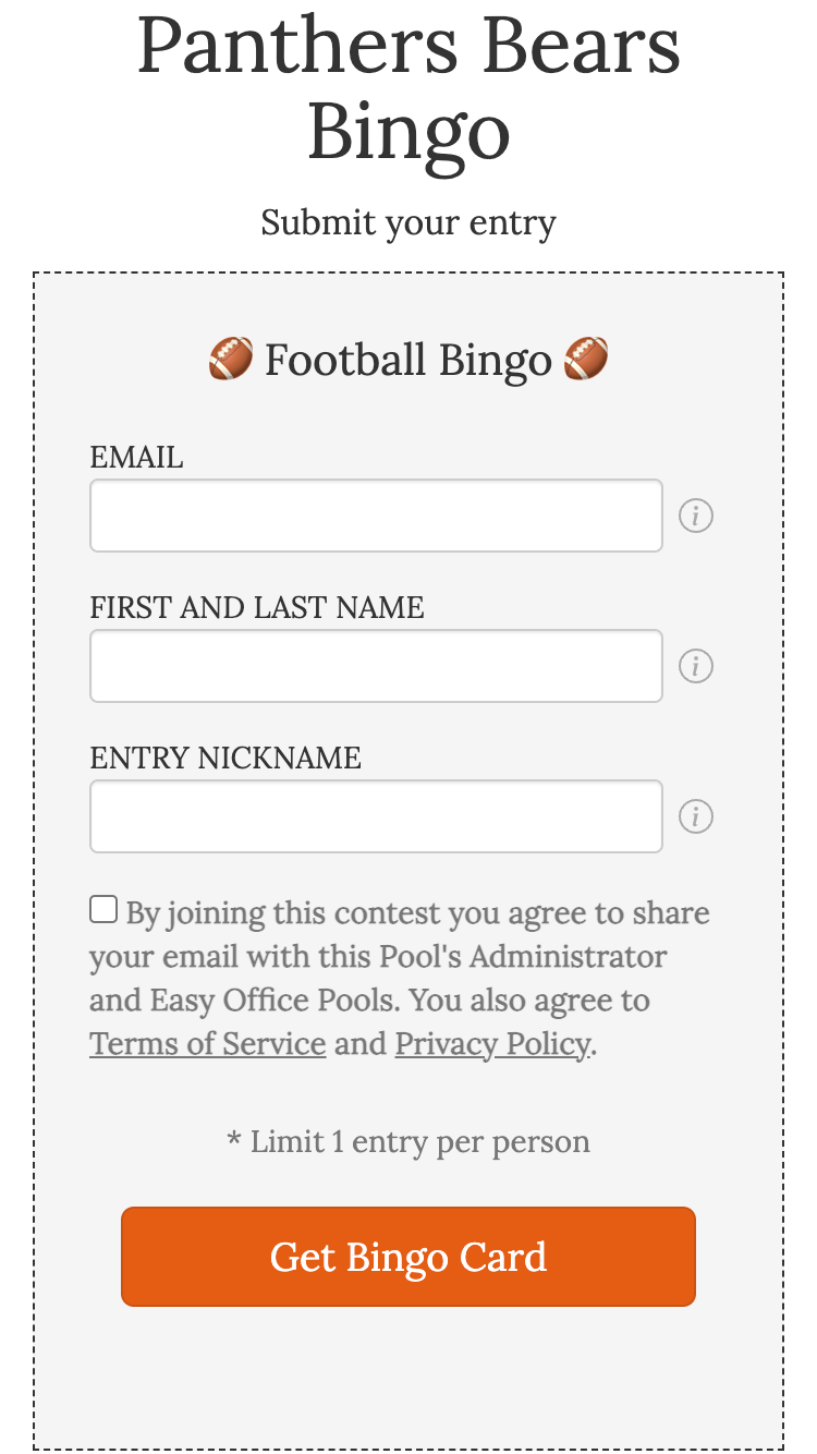 football bingo online screenshot get your card