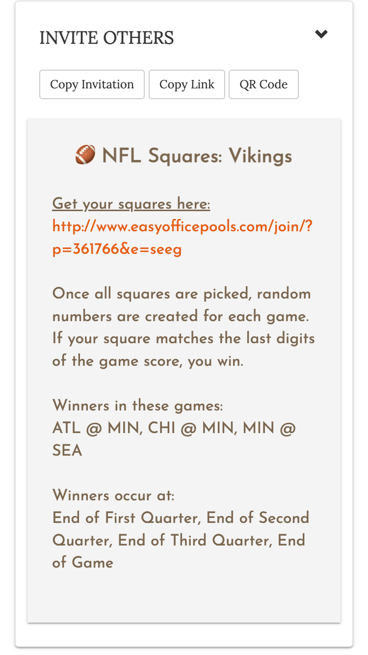 football squares screenshot of invitation