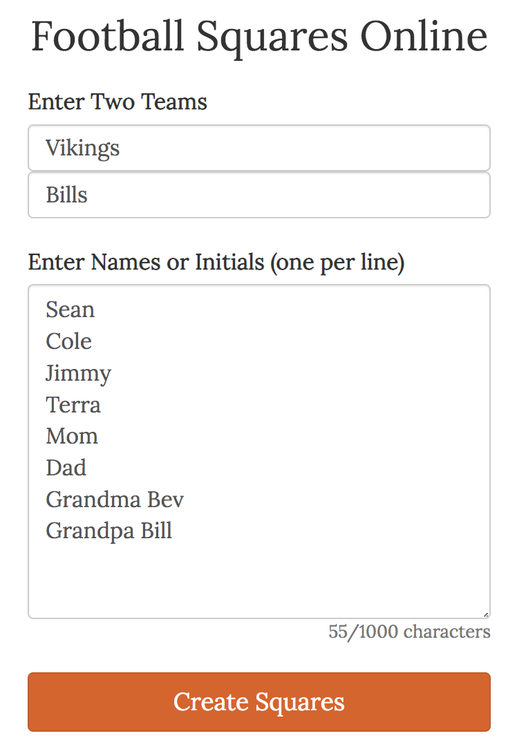 football squares online screenshot 2 create filled board