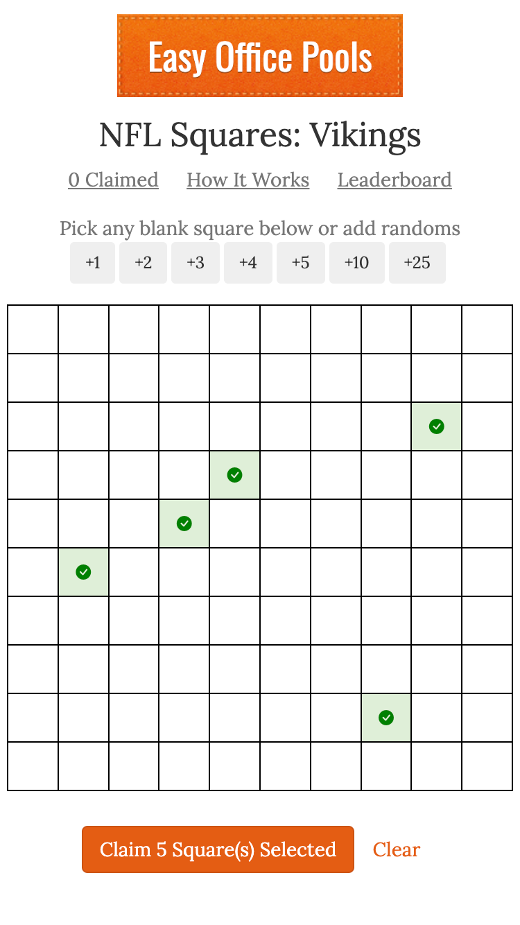 football squares screenshot of picking your square online