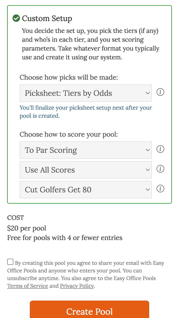 golf pool by odds create pool custom