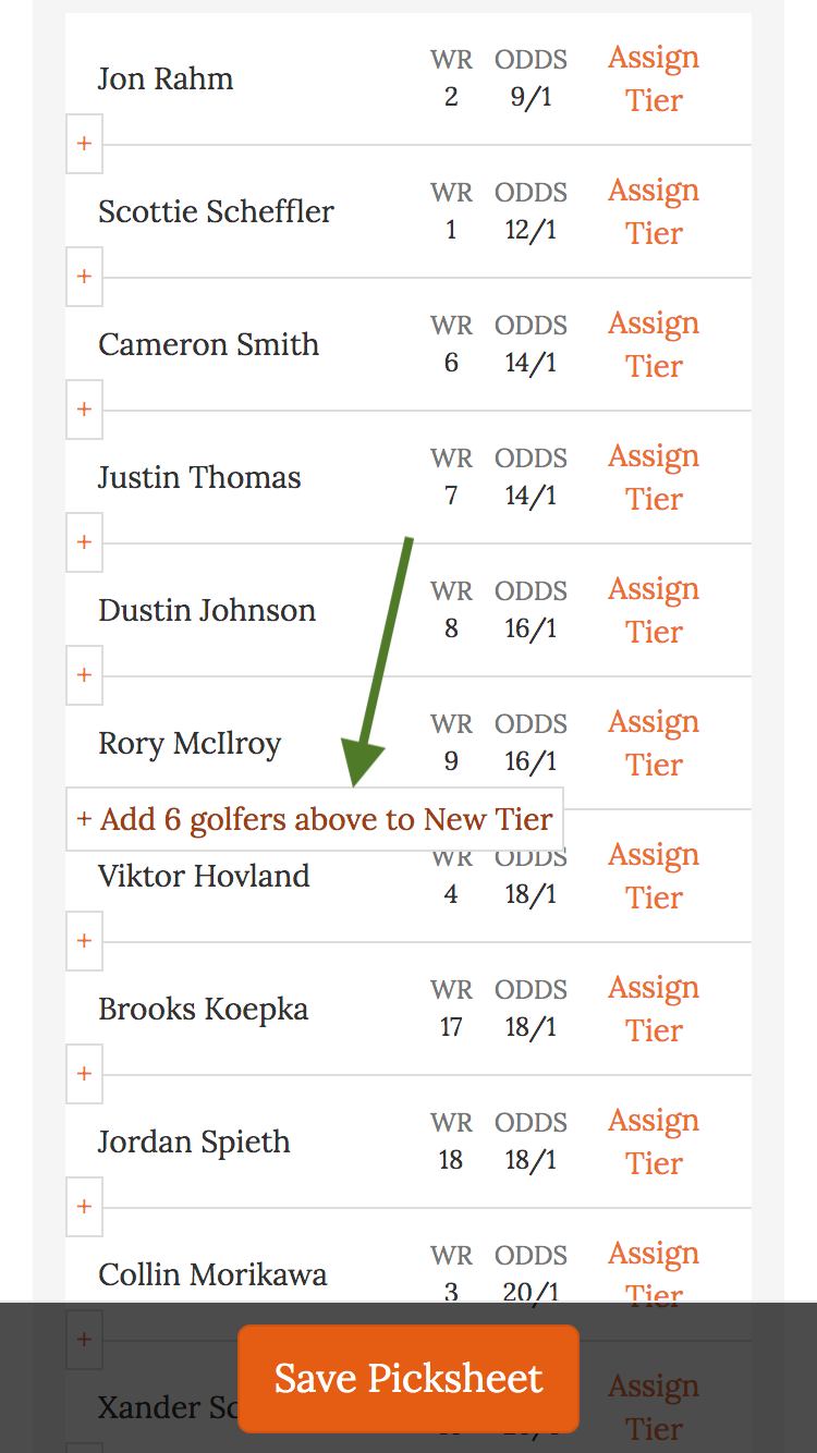 golf pool by odds quick customization