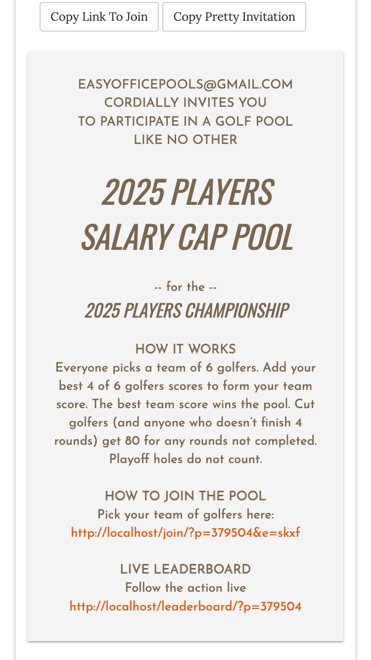 golf pool salary cap invite