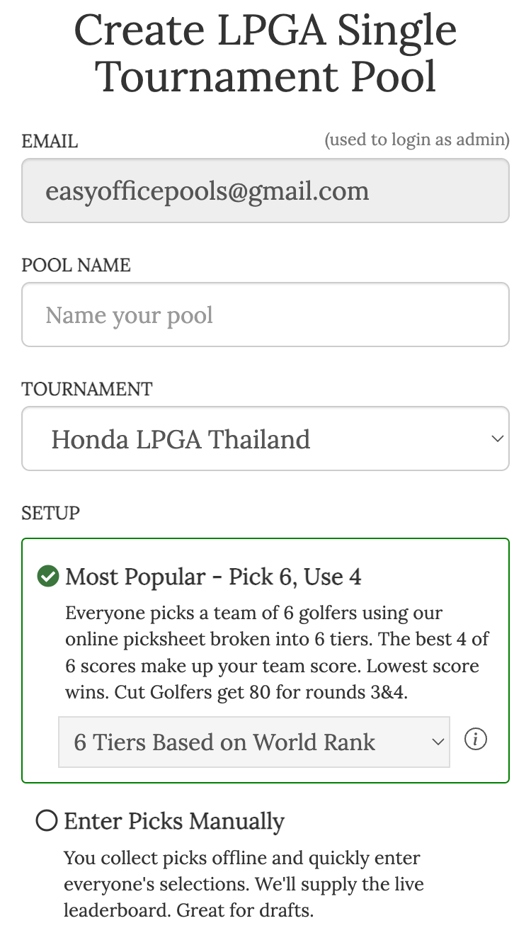 lpga golf pool create screenshot