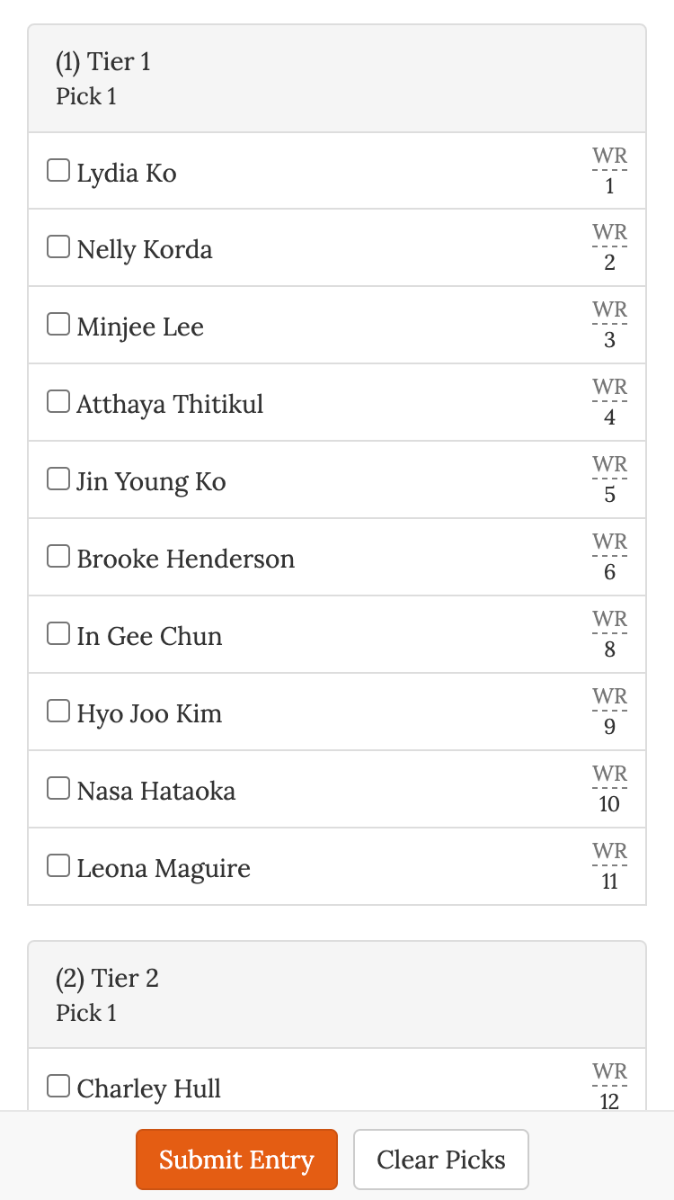 lpga golf pool pick team screenshot