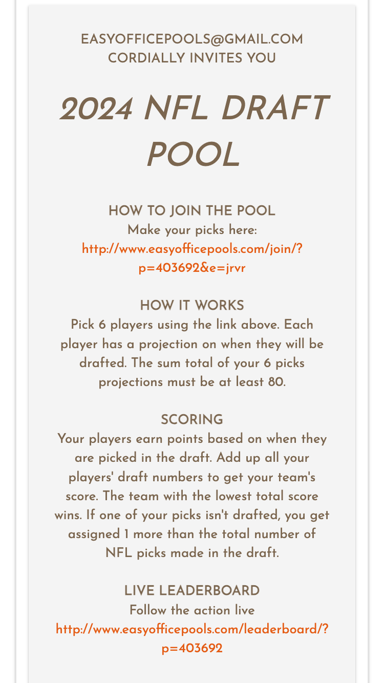 NFL draft pool invitation