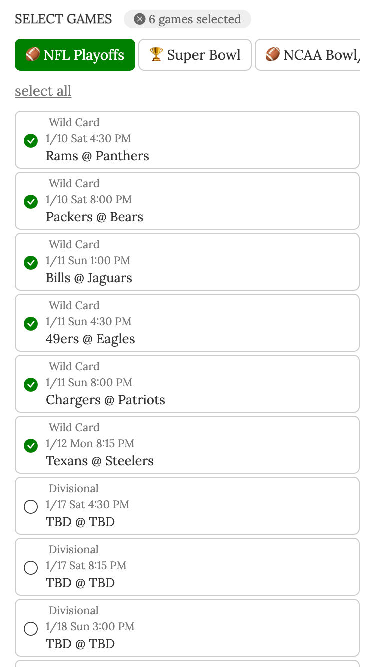 football squares screenshot setting up your game