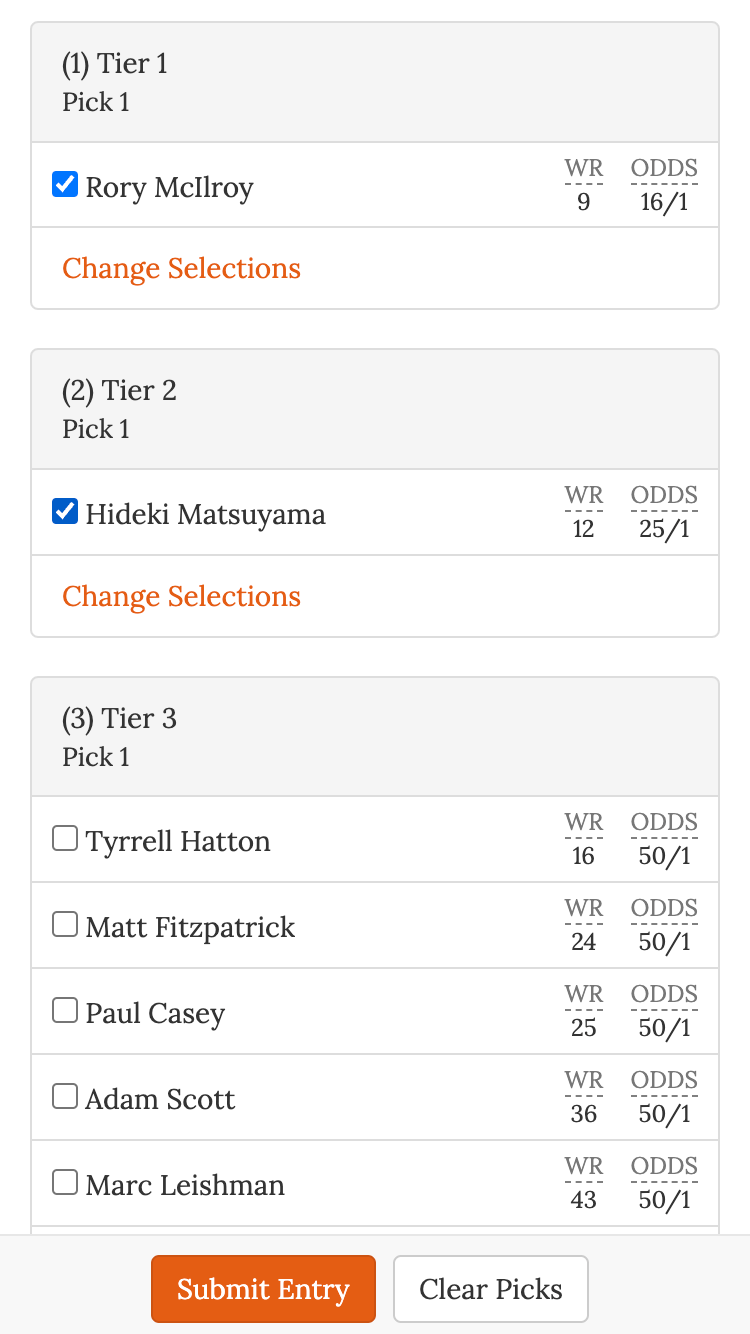 2 Pick Your Team Screenshot Golf Pool 2 Pick Your Team Screenshot Golf Pool