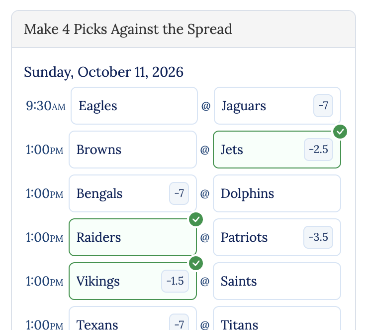 NFL weekly pickem picks example