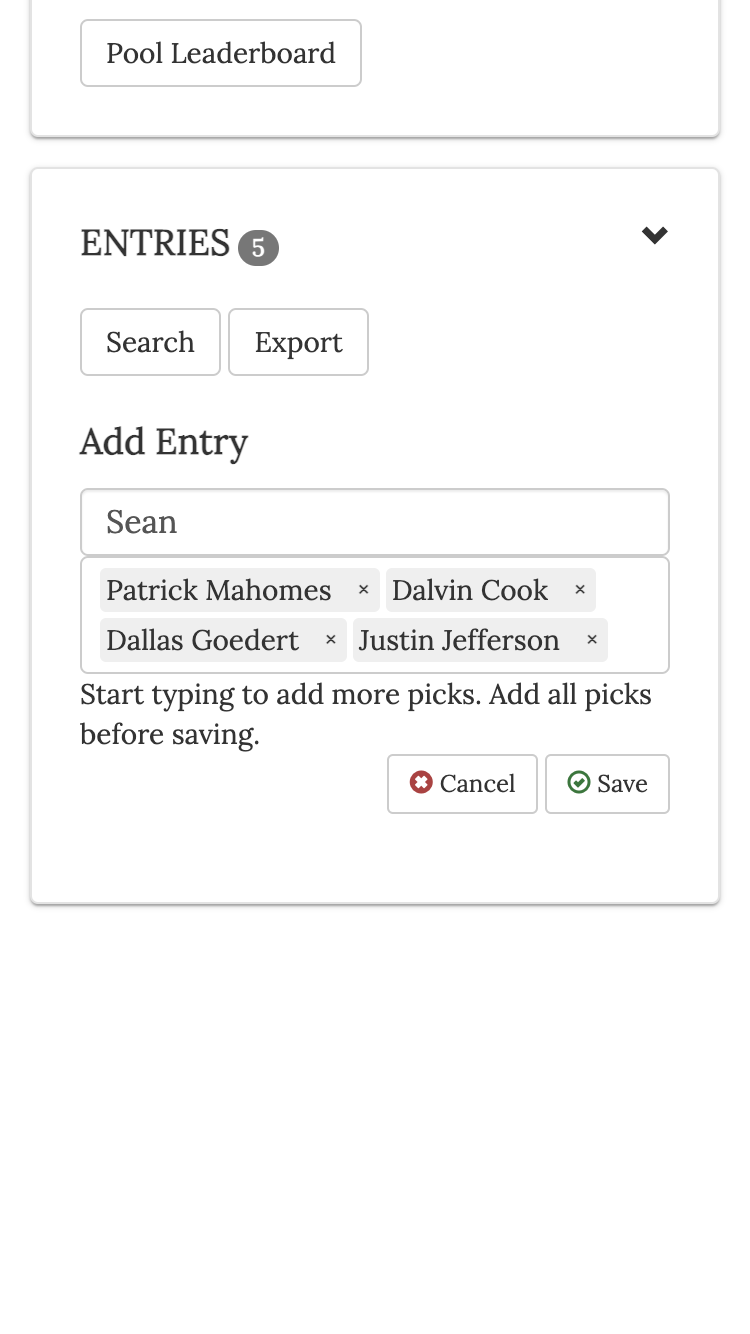 NFL Playoff fantasy football Pool quickly enter draft picks