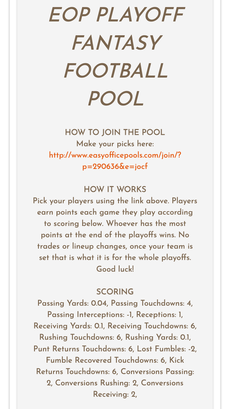 NFL Playoff fantasy football invitation
