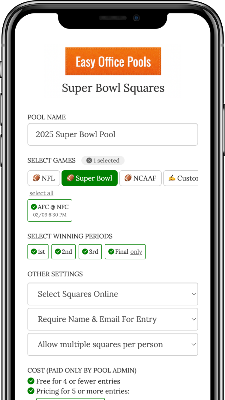 super bowl squares board settings