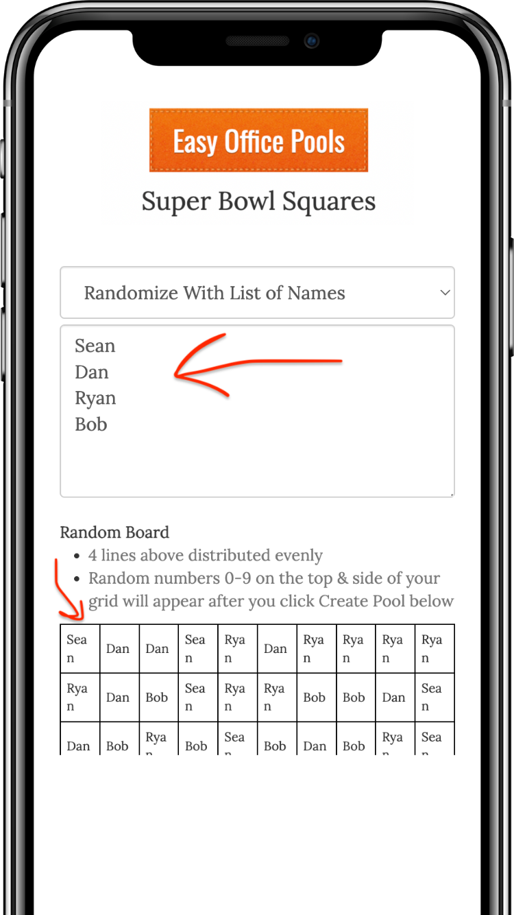 super bowl squares fill board with random names