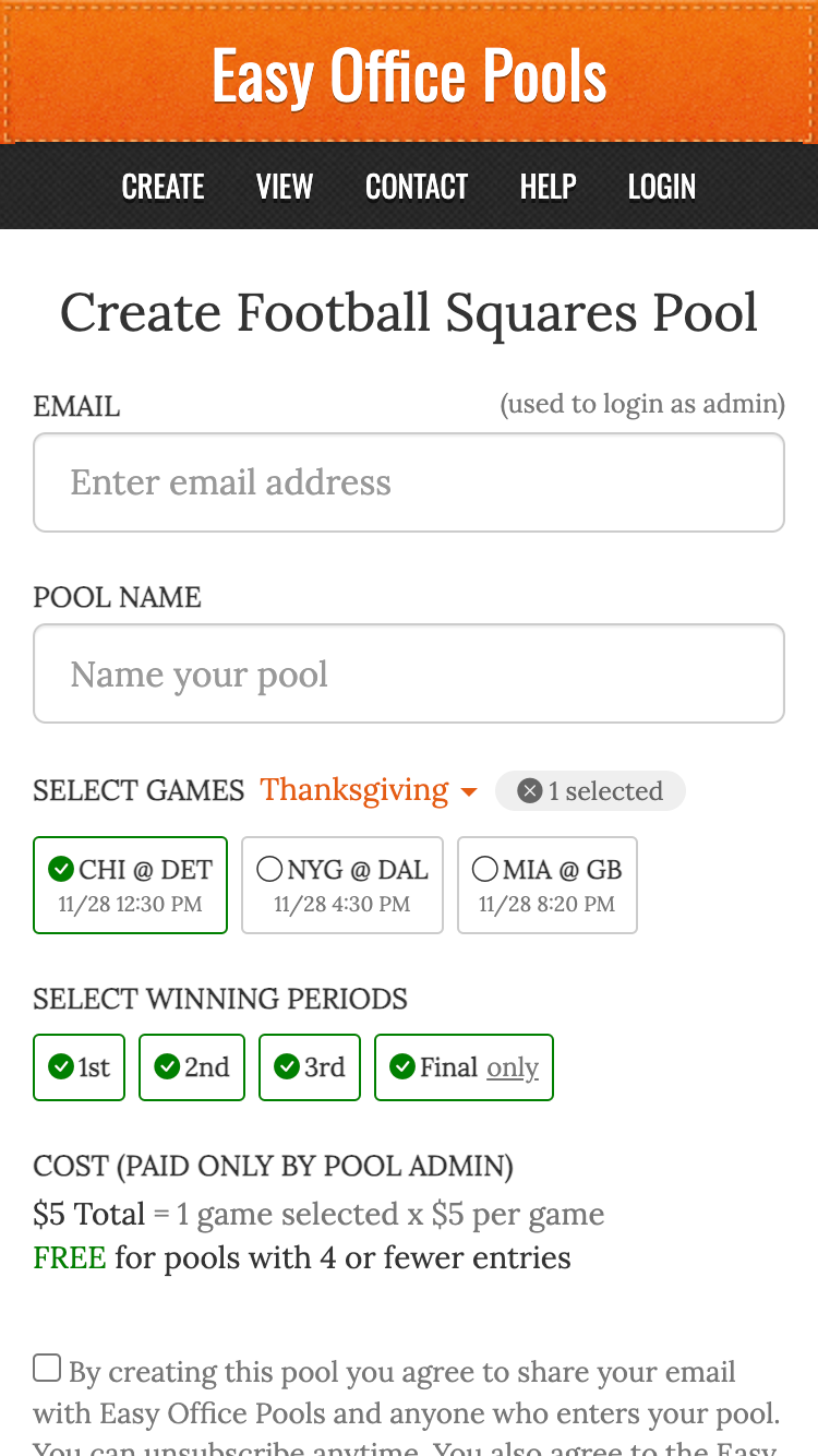 football squares screenshot setting up your game