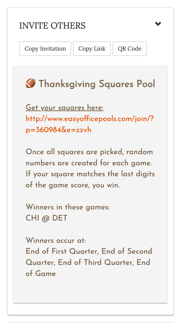 football squares screenshot of invitation